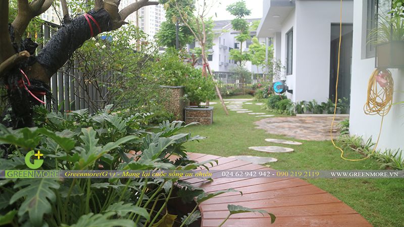 Hình ảnh thi công hoàn thiện sân vườn chị Vân KĐT Gamuda