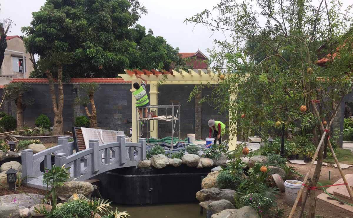 Hình ảnh thực tế Greenmore thi công sân vườn tại Bắc Ninh