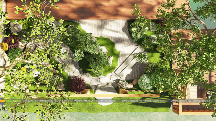thiết kế 3d sân vườn nhật vinhomes riverside