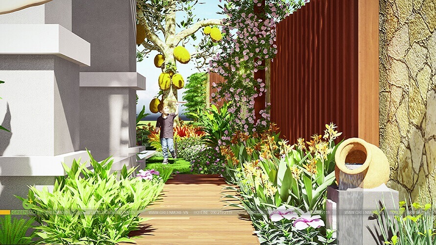 Thiết kế sân vườn hiện đại tiểu khu hoa sữa KĐT Vinhomes Riverside
