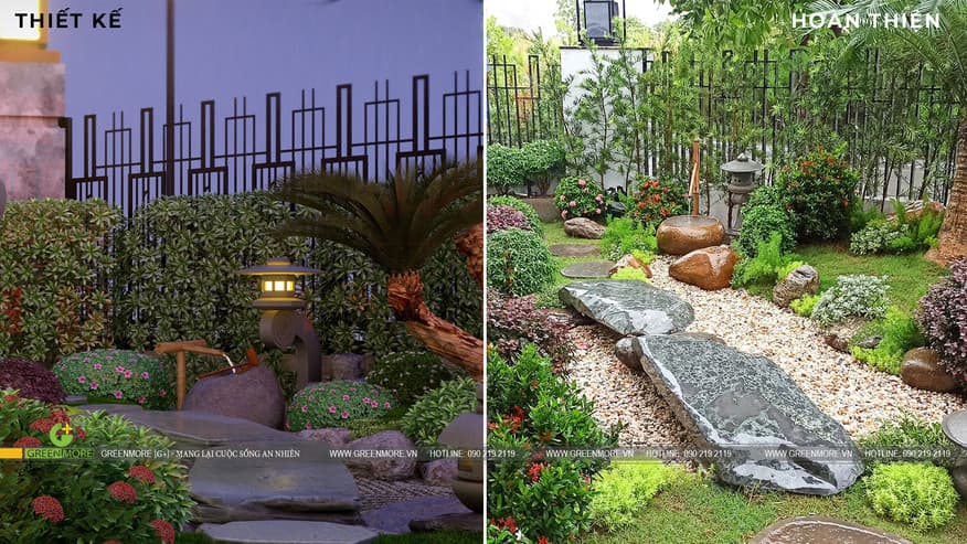 So sánh thiết kế - hoàn thiện sân vườn thiết kế kiểu Nhật