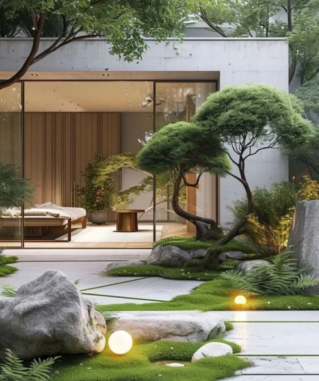 Đường đi lát bê tông tối giản, thanh lịch