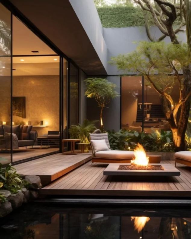 Ghế nghỉ gỗ giữa thiên nhiên thư giãn