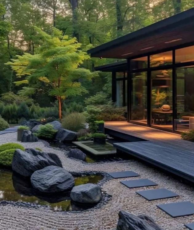 Sân vườn nhà phong cách Zen tối giản